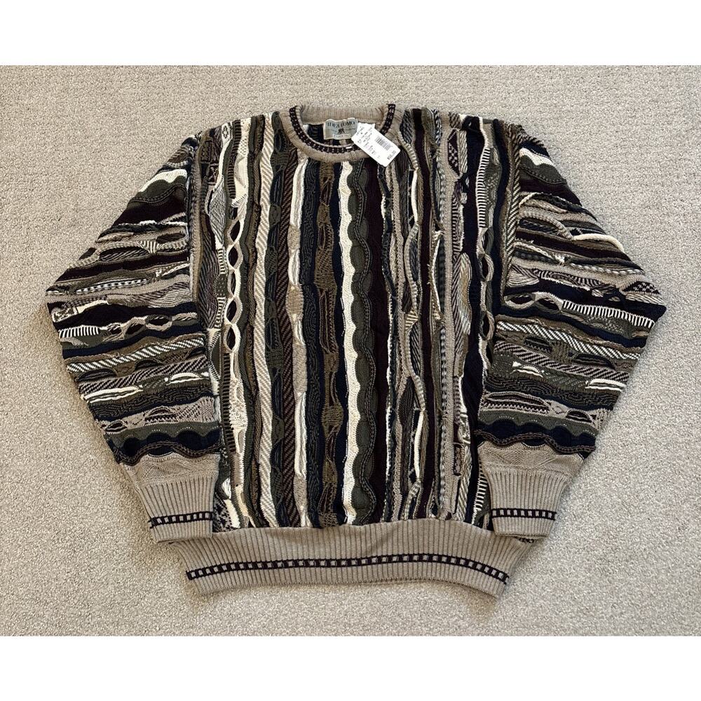 Idea Uomo Sweater Mens Sz M Colorful 3D Texture Cable Knit Coogi Grandpa VTG NWT